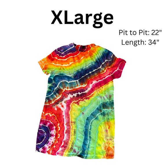 Ice Dyed T-shirt Dress - Ice Dye Hippie Boho - Rainbow Geode (Women's XLarge) - Picture 3 of 10